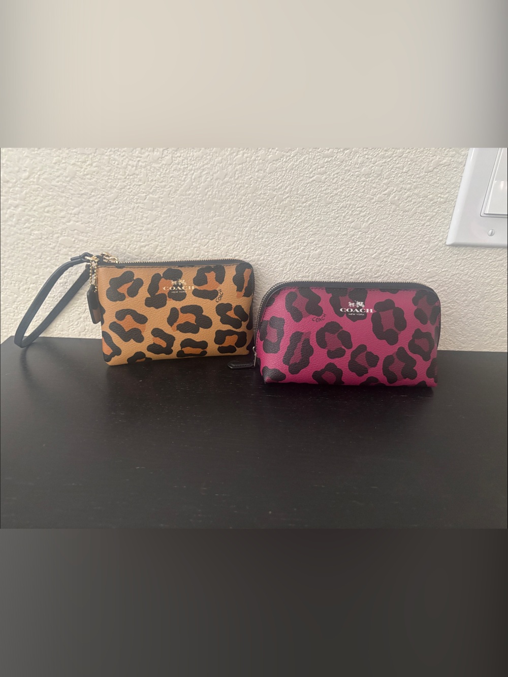 Coach Leopard Print Zip Wristlet and Card Case - Brown & Pink
